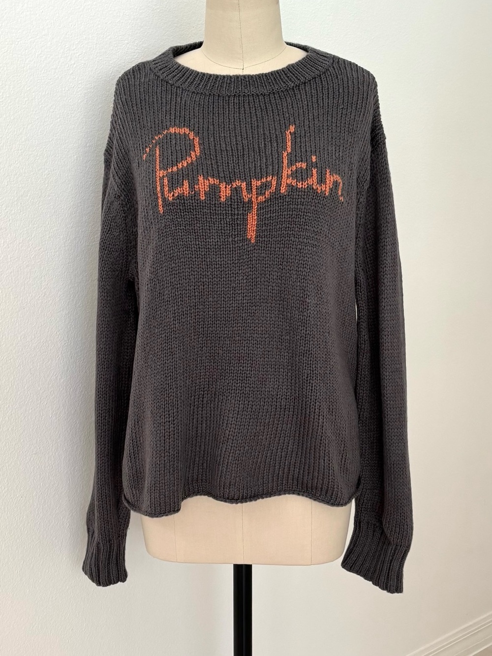 Wooden Ships Graphic PUMPKIN Sweater Gray Slouchy Boxy Crew Neck Seasonal M/L